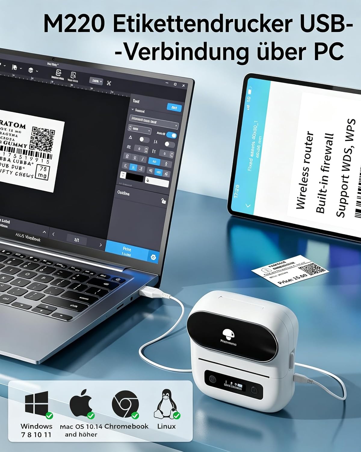 Thumbnail 3 de Phomemo M220 Etikettendrucker Bluetooth 20–75 mm