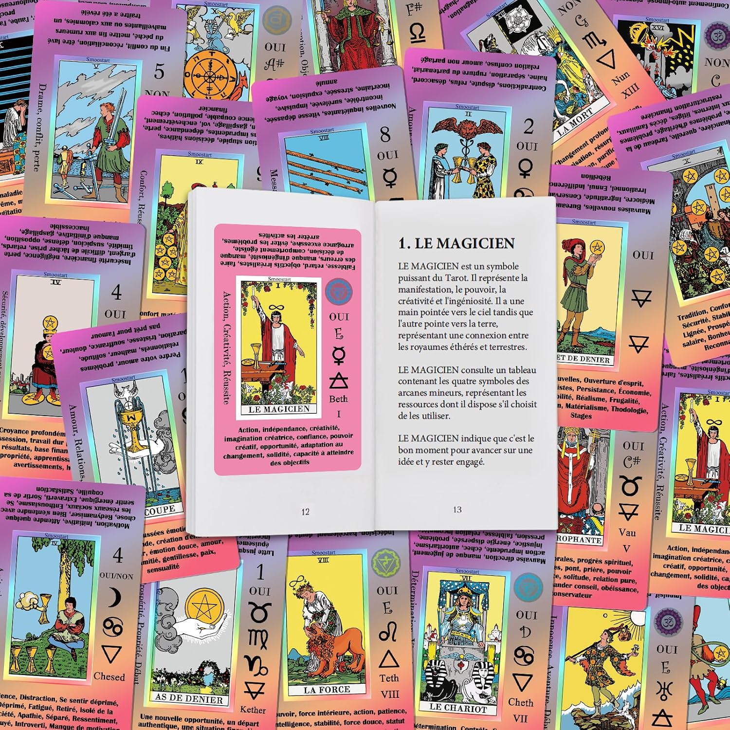 Detalle de Smoostart Rose – Cartes de Tarot Français pour Débutants avec Guide et Significations holographiques