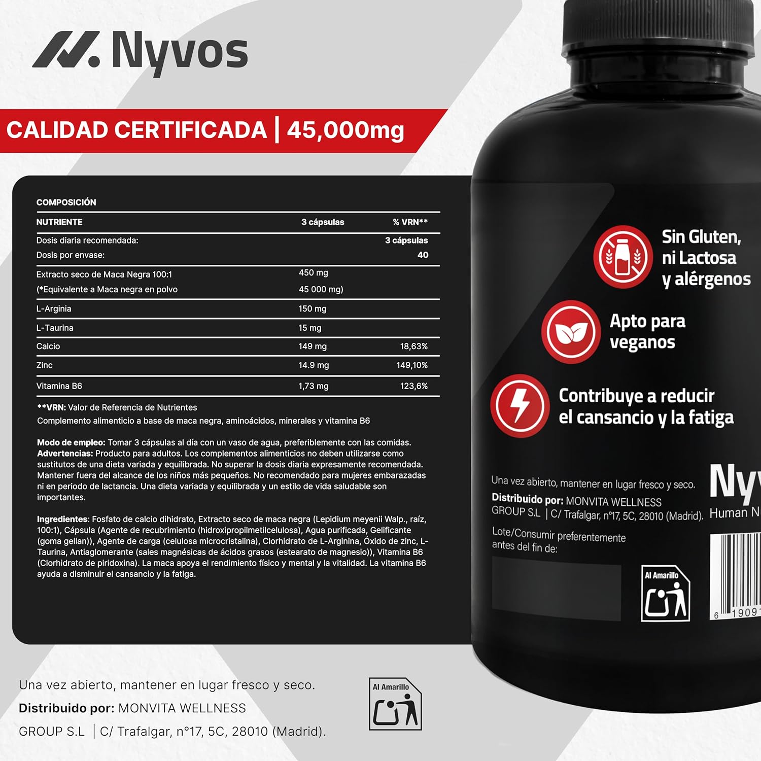 Thumbnail 4 de Nyvos Maca Negra 45.000 mg 180 cápsulas