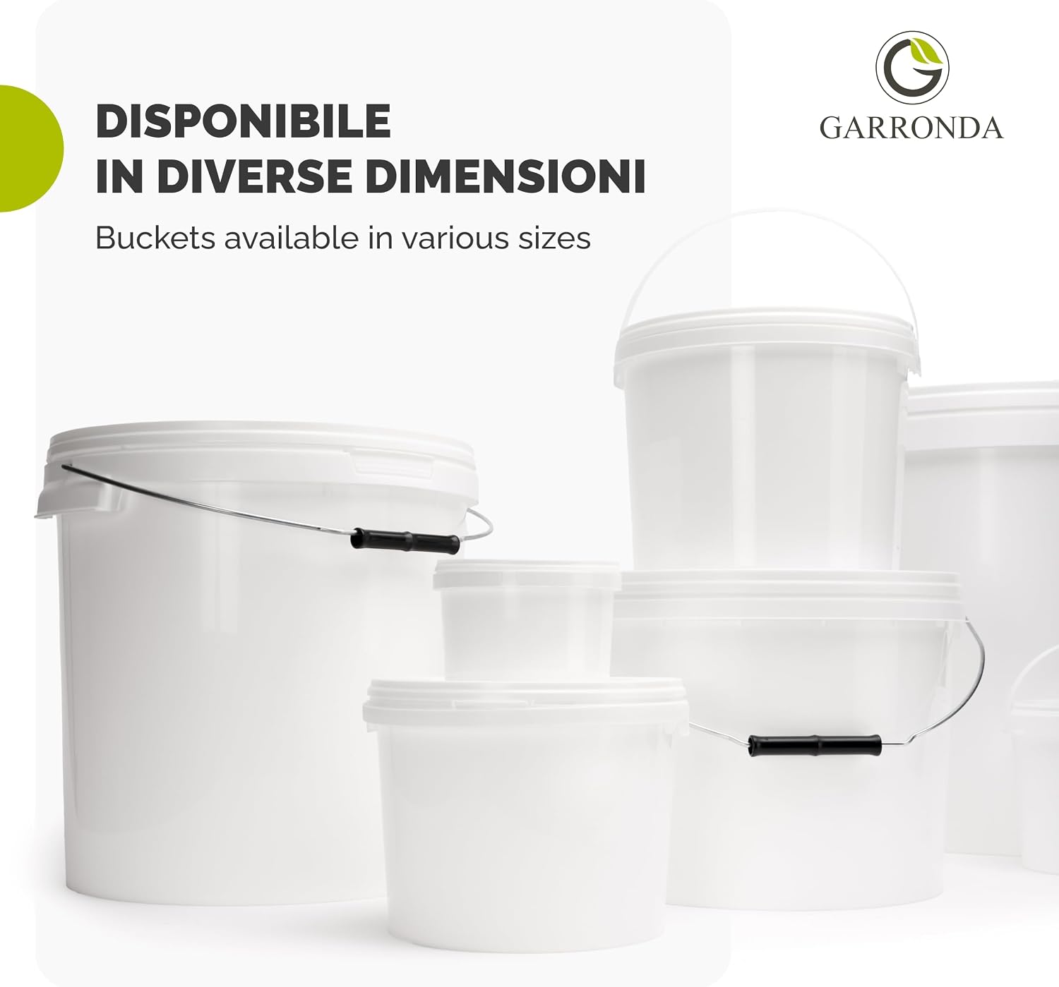 Detalle de Garronda Secchio con Coperchio 0,5 L – 10 pezzi bianchi (GD-0071), contenitore PP per alimenti