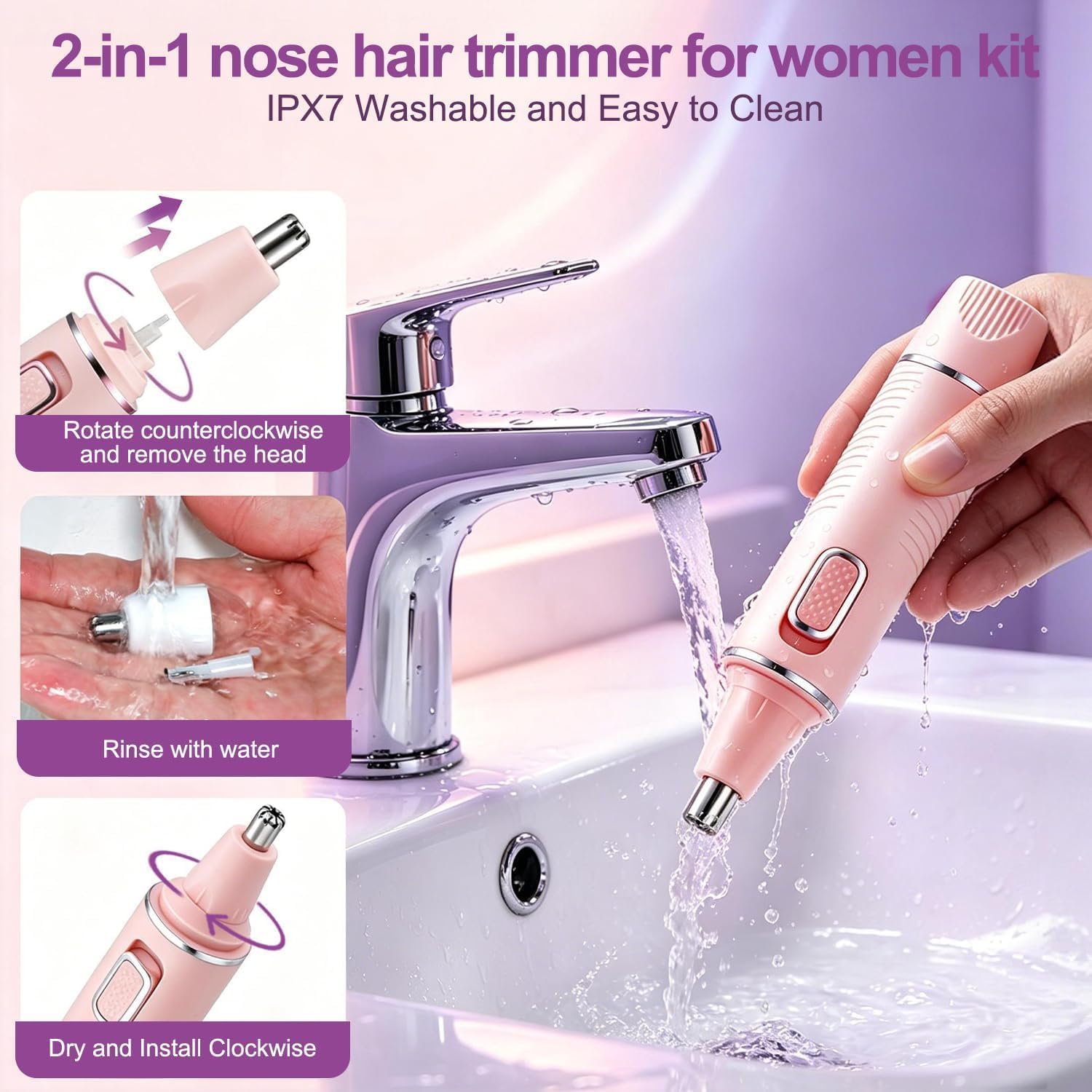 Detalle de AREYZIN M240PK 2-in-1 Nose and Facial Hair Trimmer, USB-C, IPX7