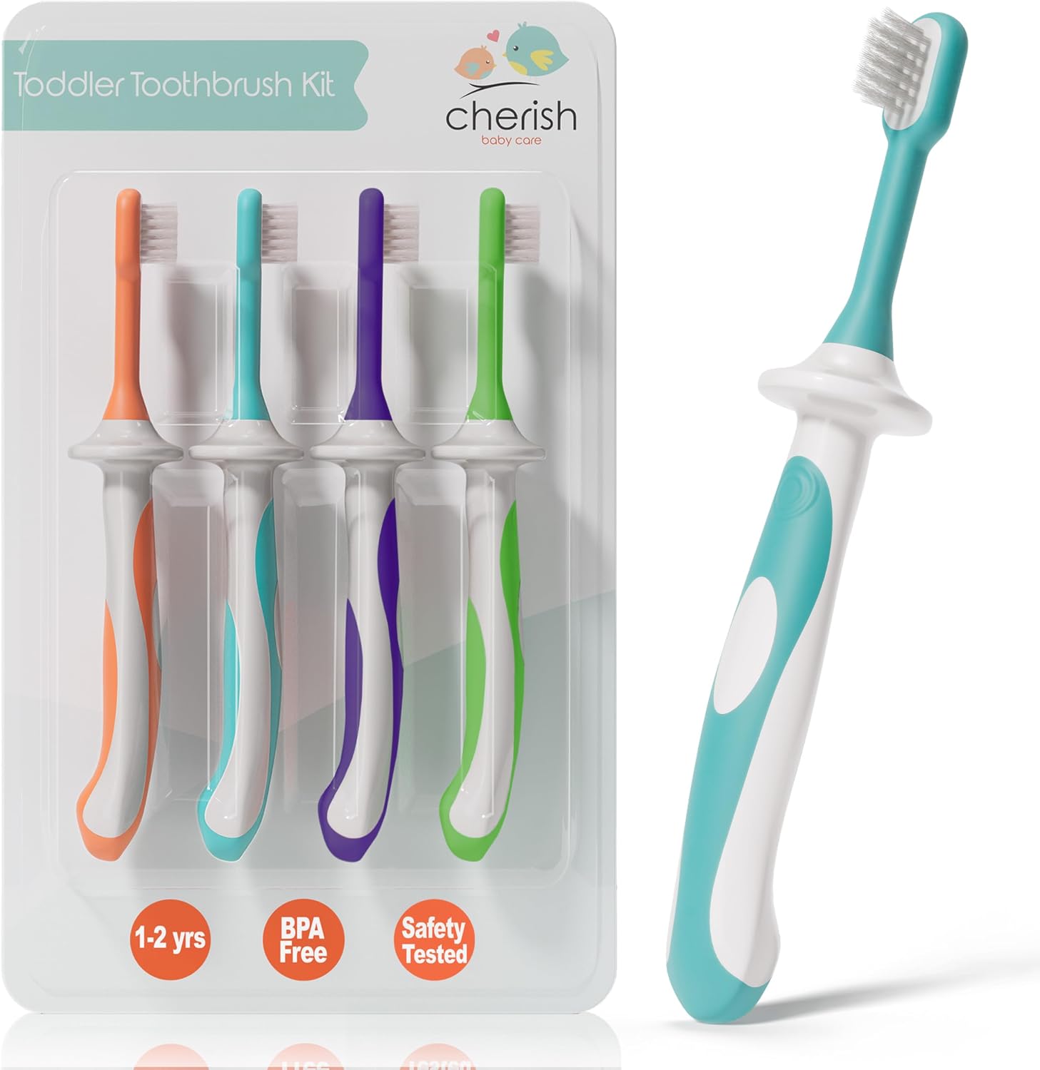 Detalle de Cherish Baby Care Kids Toothbrush Set (4-Pack) – BPA-Free, Safety-Tested Toddler Brushes Designed by a Paediatric Dentist