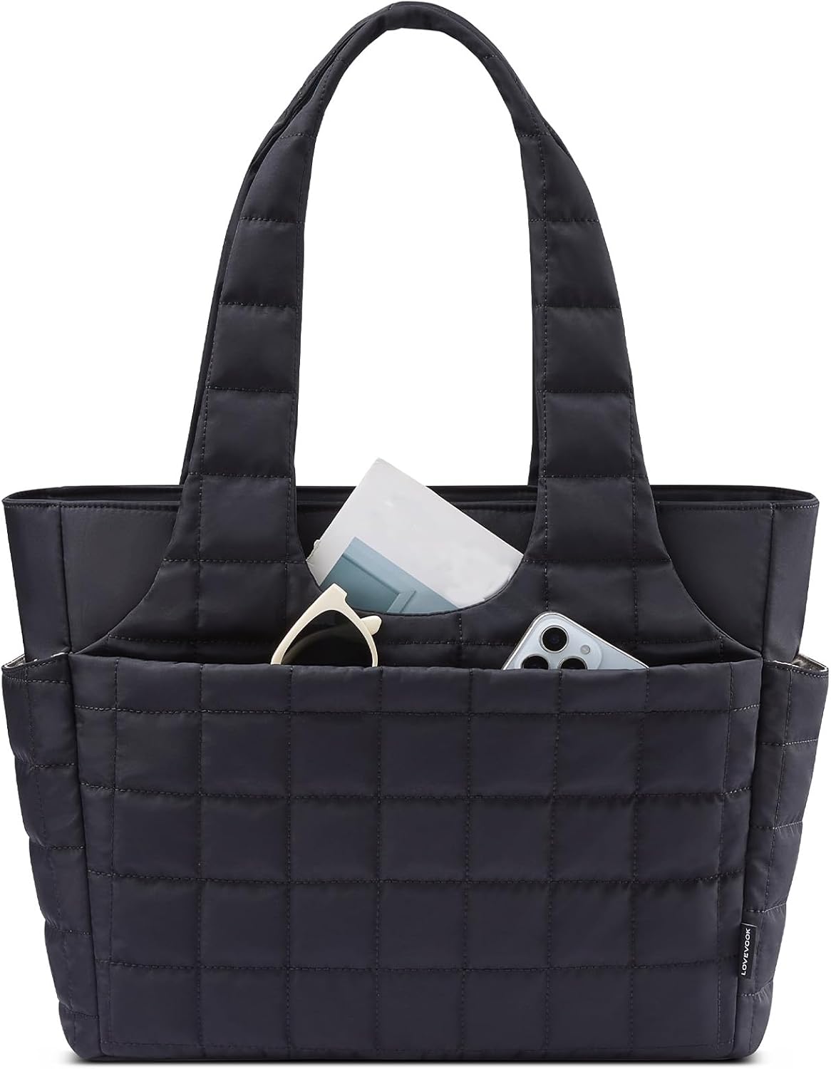 Detalle de LOVEVOOK Damen Shopper Handtasche mit 15,6" Laptopfach – große Puffer Tote Bag mit Wasserflaschenfach