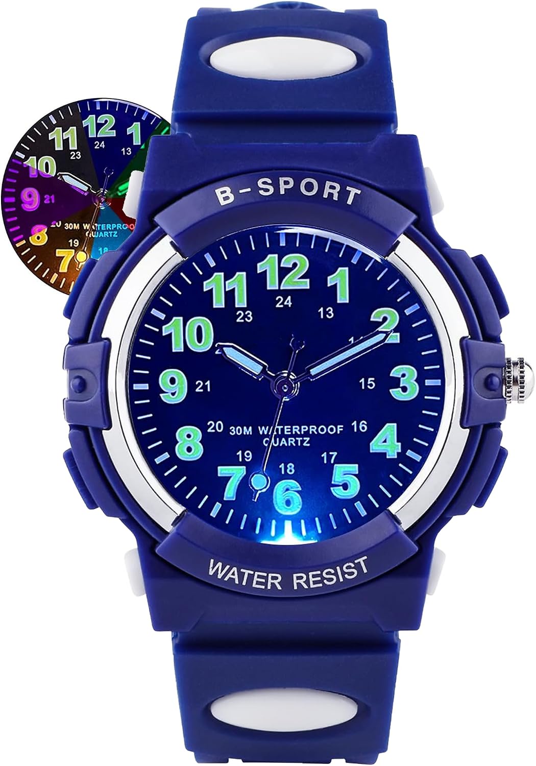 Detalle de DTKID Montre Enfant Garçons et Filles – 7 Lumières Colorées, Étanche 30M, Quartz Japonais