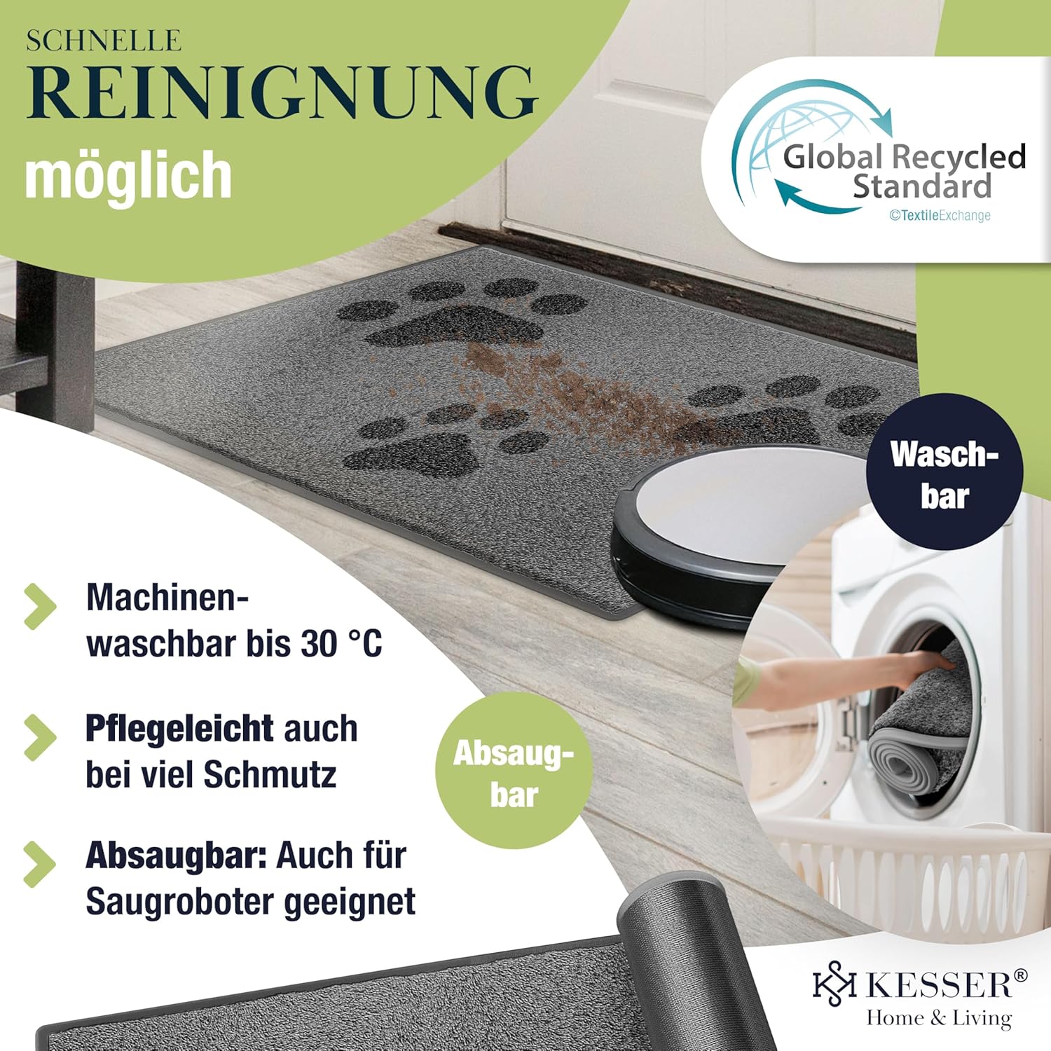 Thumbnail 3 de KESSER Schmutzfangmatte Profi Fußmatte 7 mm, rutschfest & maschinenwaschbar – Taupe/Anthrazit (z. B. 50x80 cm)