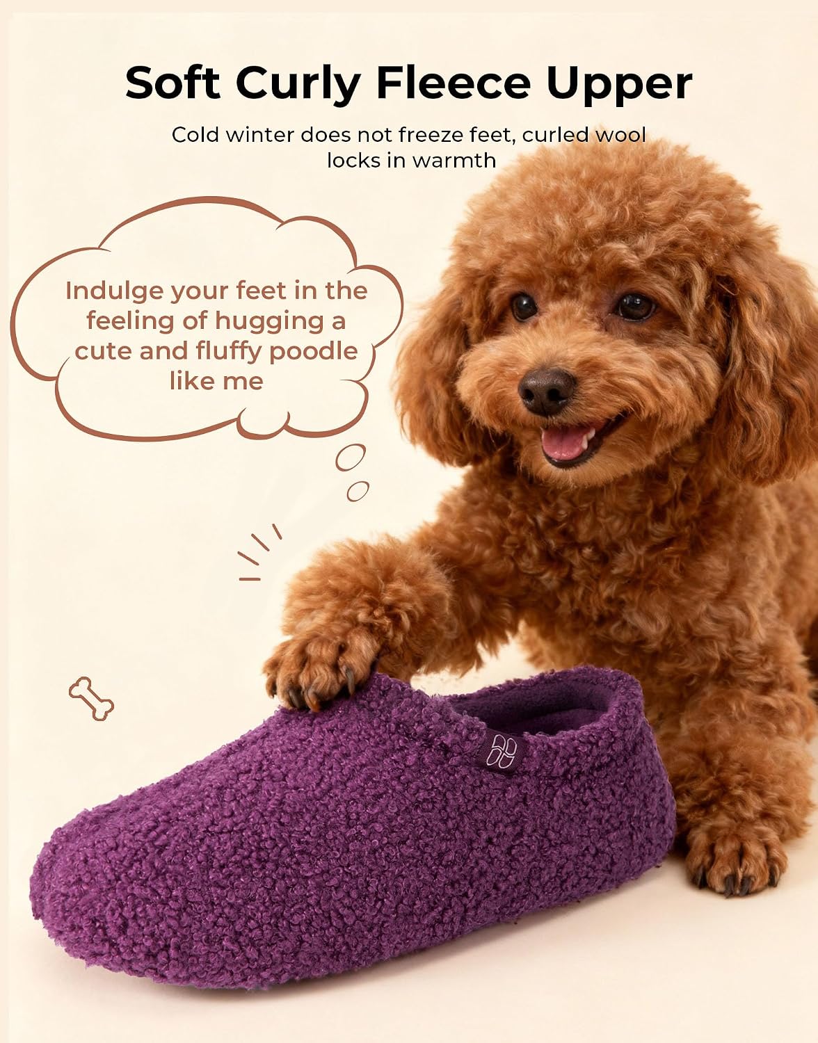 Detalle de HomeTop Fuzzy Curly Fur Memory Foam Loafer Slippers