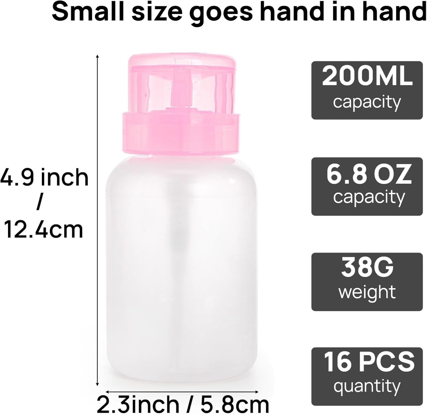 Detalle de Pumtus 16 Pack Push Down Pump Dispenser, 200ml – Leak‑Proof, Refillable Bottles for Acetone, Alcohol, and Skincare