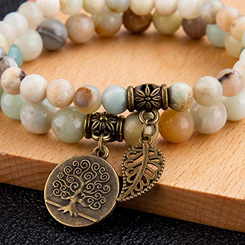 Detalle 2 de Farfume Chakra: Pulseras Dobles de Amazonita para Mujer con Dije Árbol de la Vida
