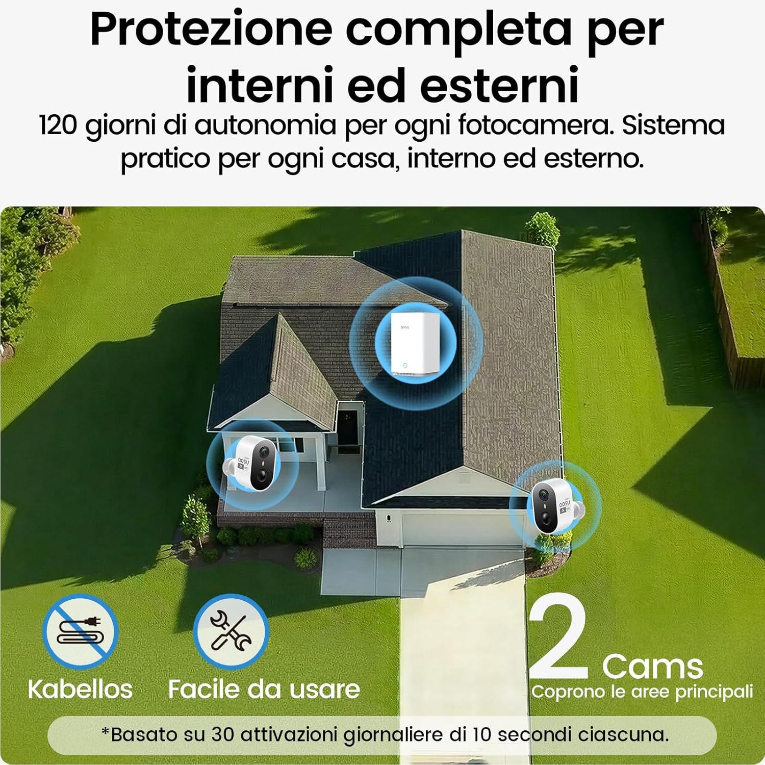 Detalle de AOSU Kit 2K Interno/Esterno con Aosubase 2.0: Video sorveglianza wireless con 2 camere e memorizzazione locale