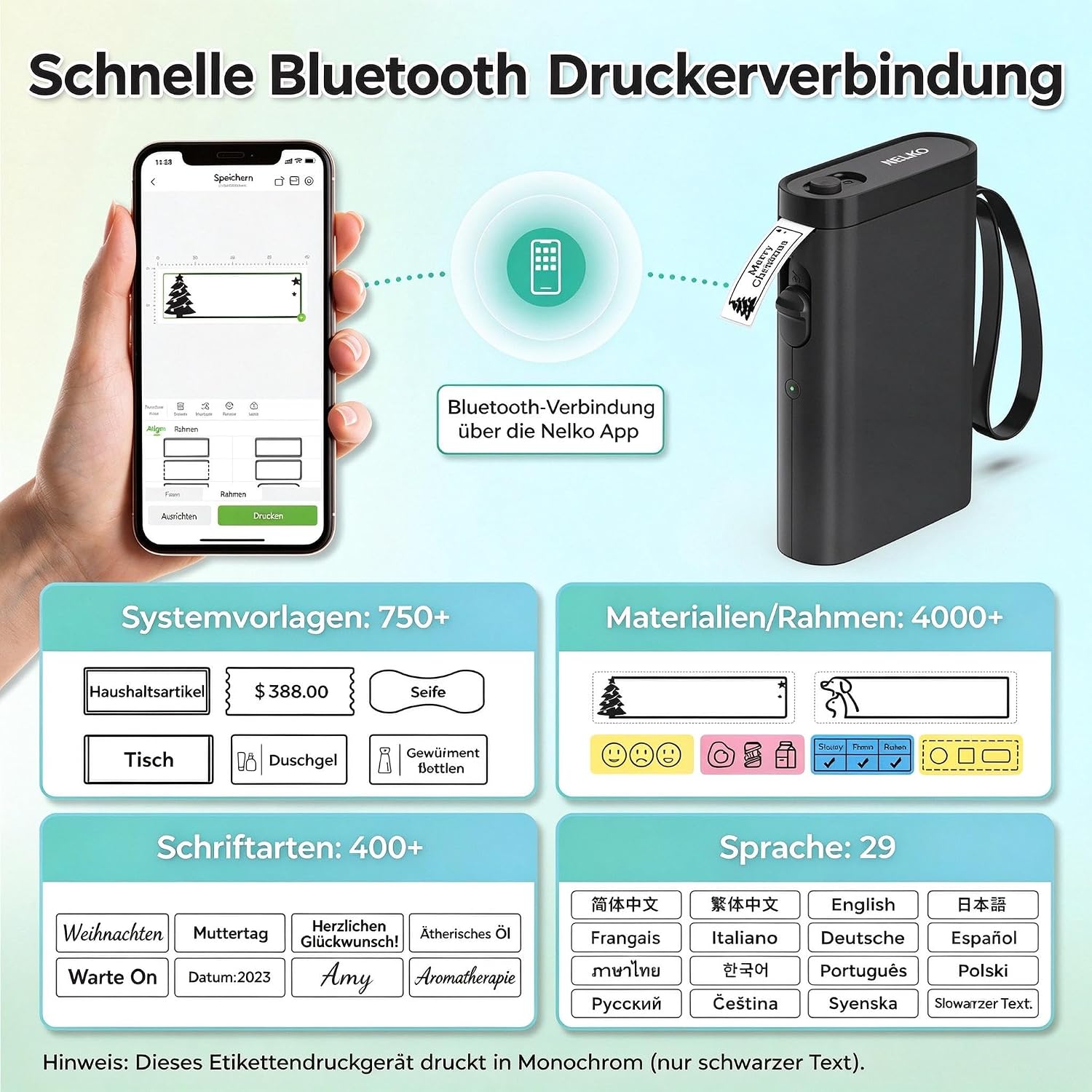 Detalle 2 de Nelko P21 Etikettendrucker Bluetooth 203 DPI