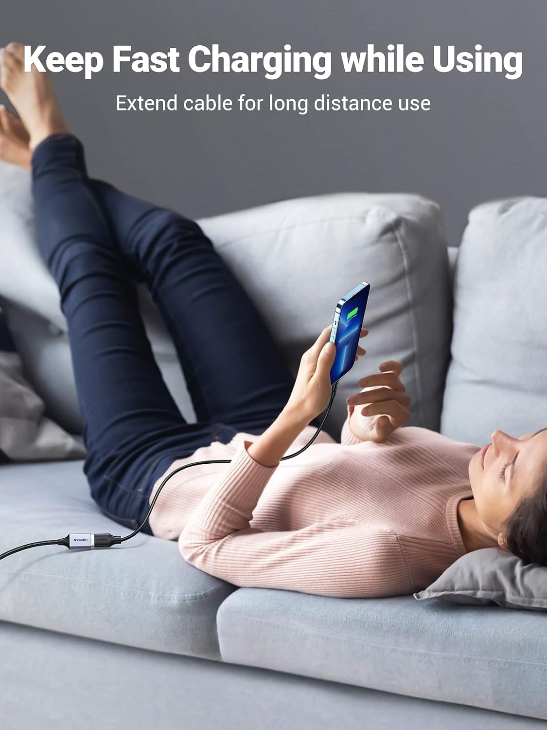 Detalle de UGREEN USB 3.0 USB-A Extension Cable, Male-to-Female, Nylon Braided