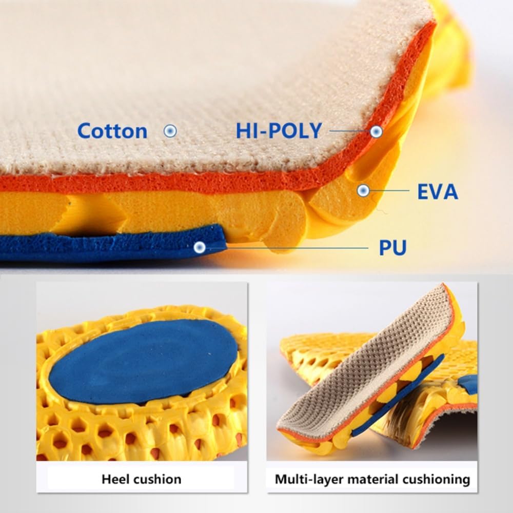 Thumbnail 3 de XINIFOOT 3 Pairs Elastic Shock Absorbing Shoe Insoles (Yellow) – breathable honeycomb sneaker inserts