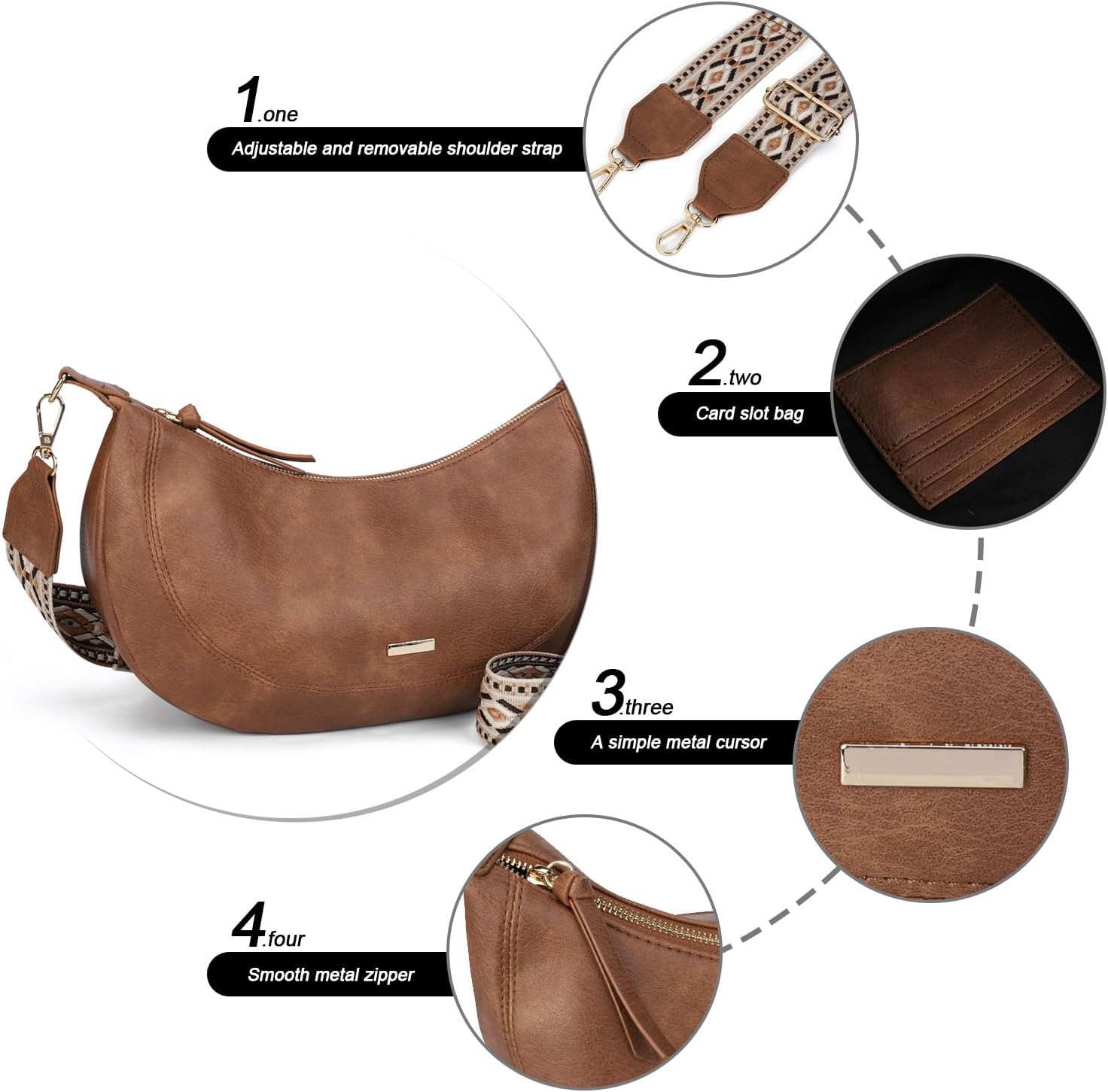 Detalle de Gladdon Women's Crossbody Bag with Boho Strap – Faux Leather Crescent Bag for Everyday Use