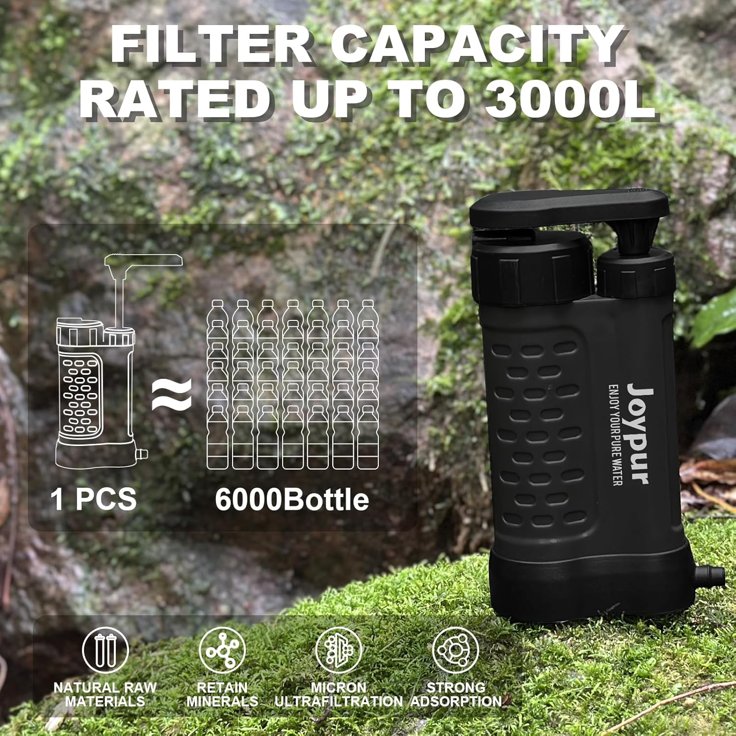 Thumbnail 5 de Joypur Filtre à Eau Portable 5 Étapes – 0,01 μm UF | 1500 ml/min | 340 g | Pour Camping et Randonnée