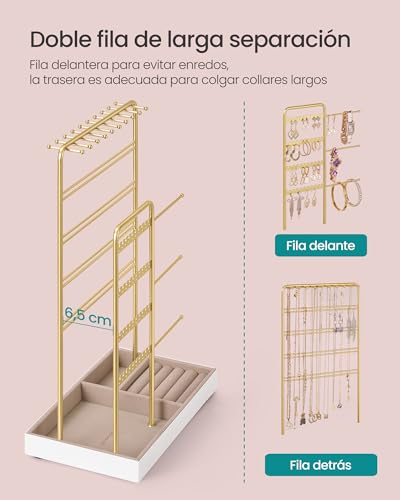 Detalle de SONGMICS JJS028A01: Organizador de Joyas de marco metálico con base de terciopelo, dorado pálido