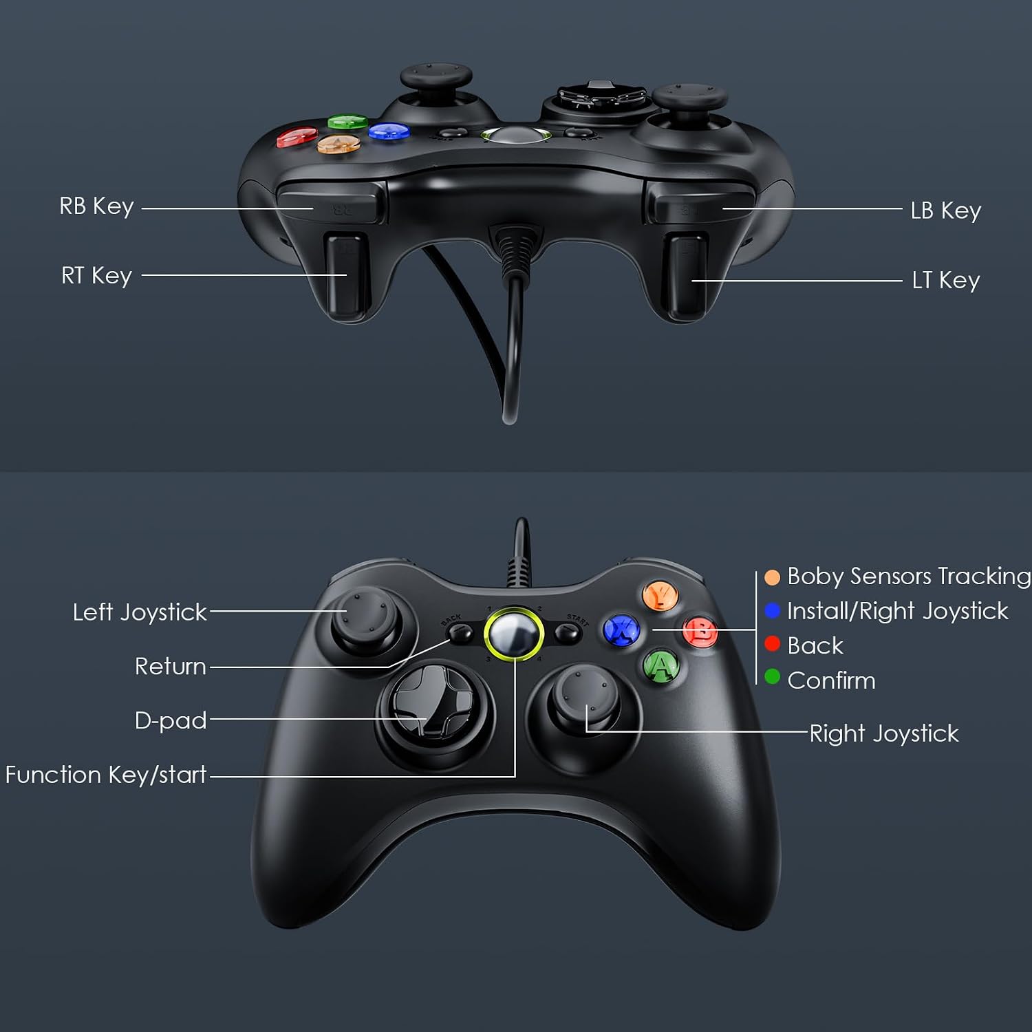 Detalle de Zexrow Xbox 360 Wired Controller 2 Pack – Dual Gamepads for Xbox 360 & Windows PC