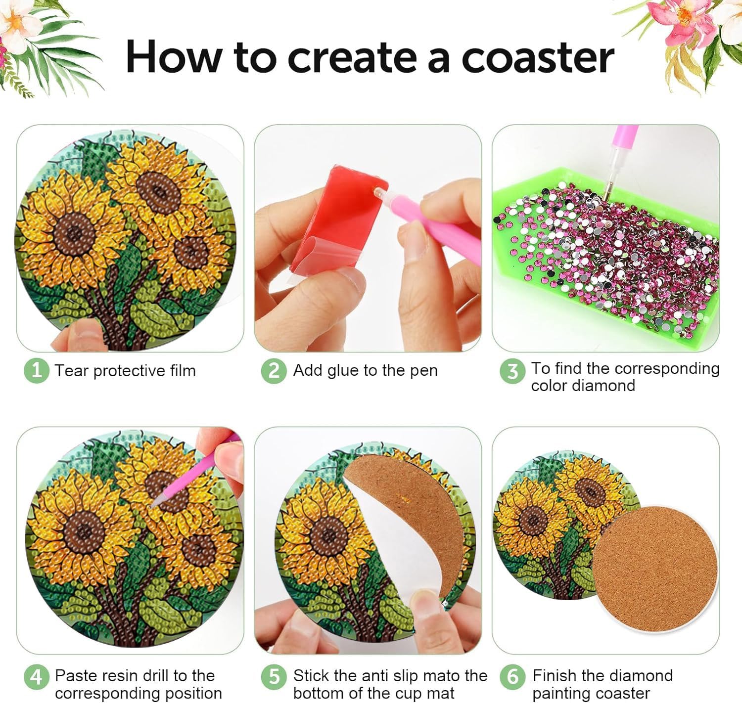 Thumbnail 1 de Diamond Art Coaster Kit, 8-Piece Set