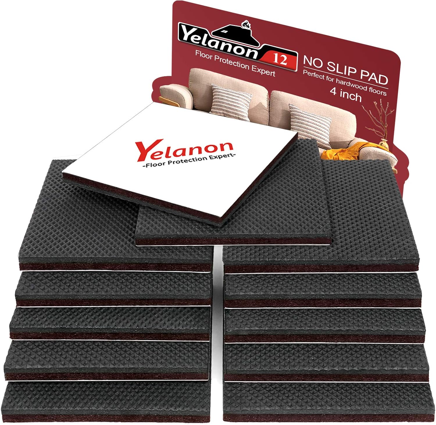 Detalle de Yelanon Non Slip Furniture Pads 12pcs (101mm) – Self-Adhesive Rubber Feet to Protect Hardwood Floors