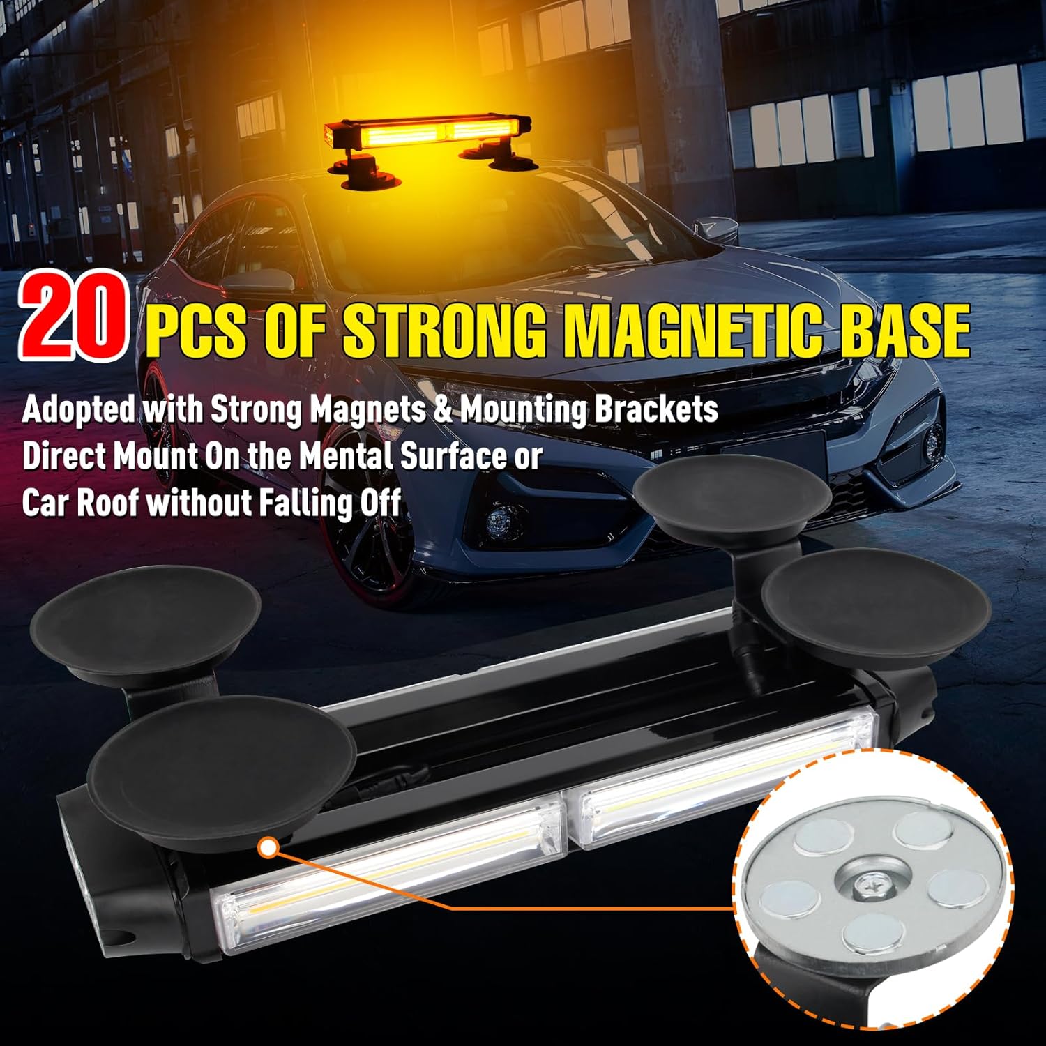 Detalle 2 de I LITTON Amber Flashing Beacon Strobe Light Bar with 16 Modes and Magnetic Base