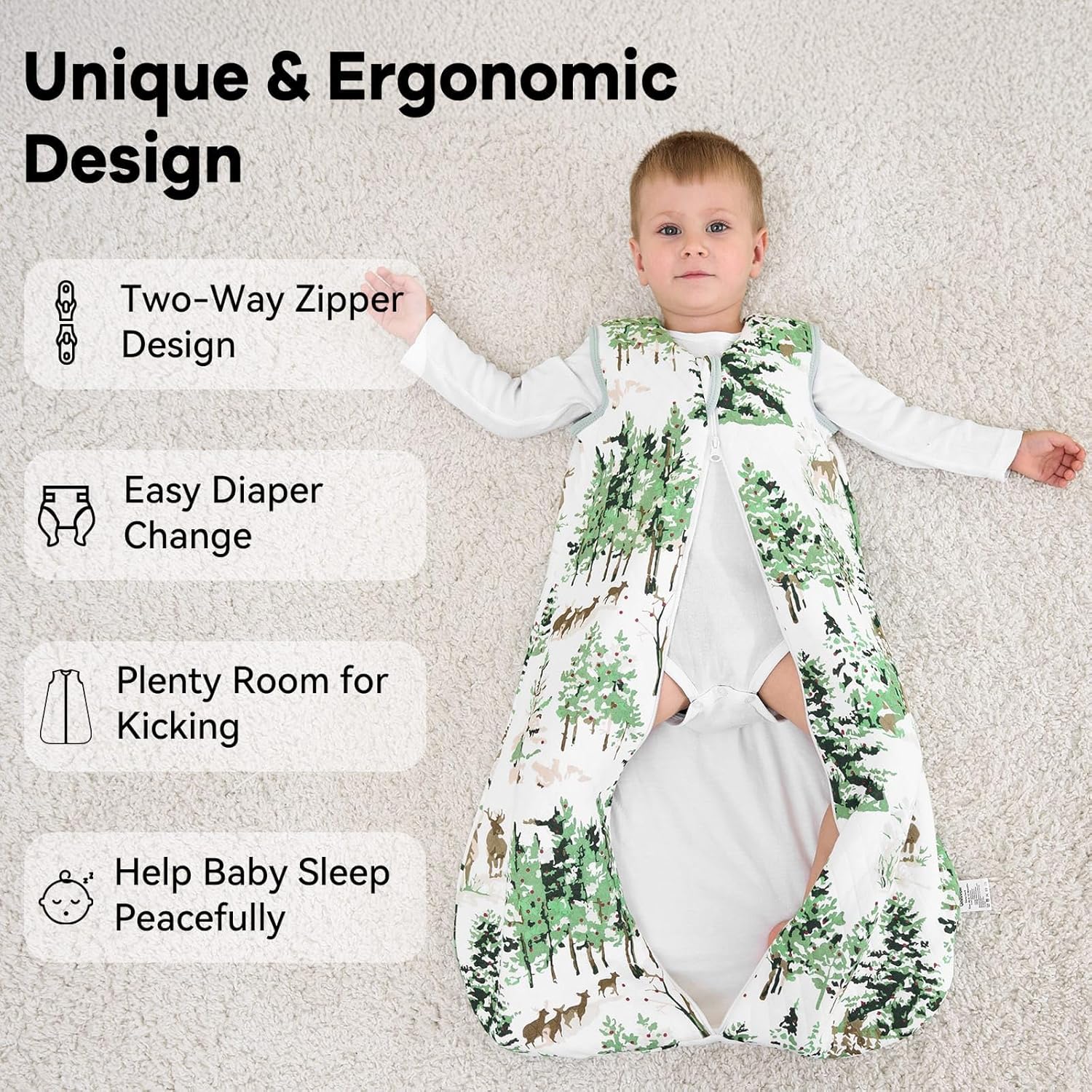 Detalle 2 de Unnivoll Baby Schlafsack 1,5 Tog 0–6 Monate 67 cm – Baumwolle & warmes Winter-/Herbstmodell