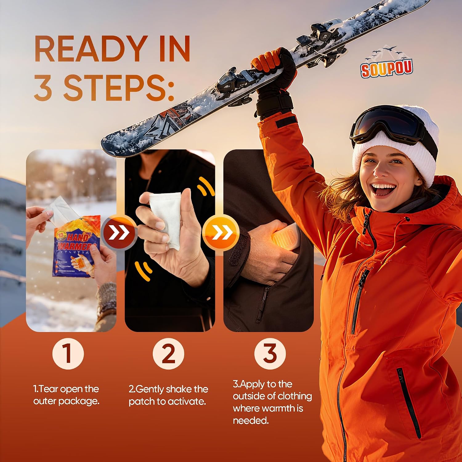 Detalle de Soupou Disposable Hand Warmers, Air-Activated Pocket Warmers, Up to 13 Hours