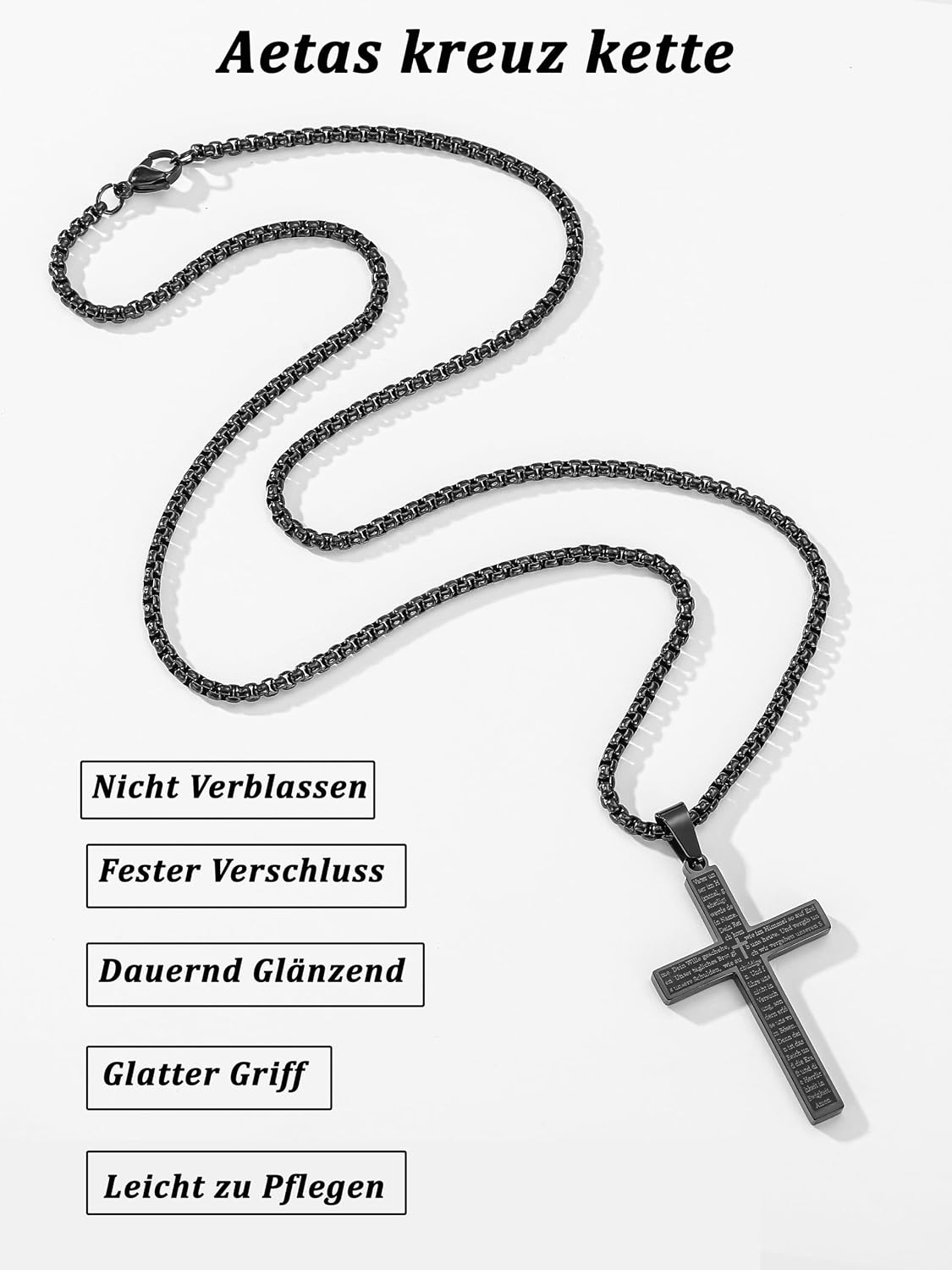 Detalle de Aretas Kreuz Halskette aus 316L-Edelstahl für Herren & Jungen – Kreuzanhänger mit Verlängerungskette