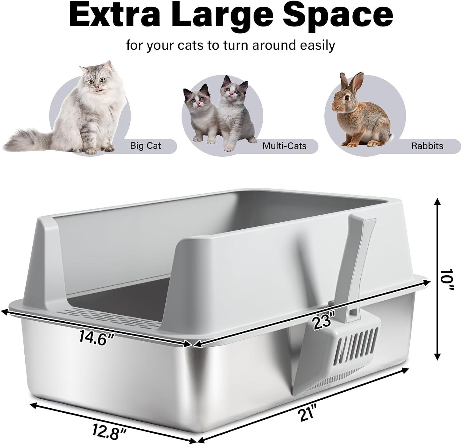 Detalle de Nyutu Stainless Steel Litter Box 2pack, XL 2-Pack with Lid and High Sides