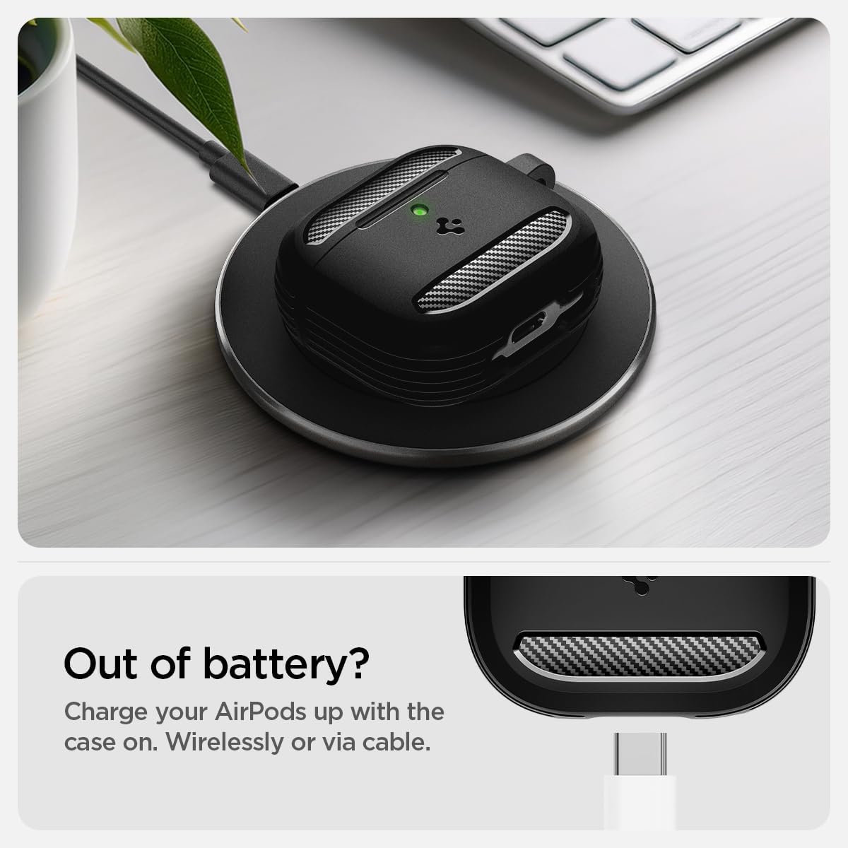 Detalle de Spigen Rugged Armor coque pour AirPods 4 (2024) – noir mat