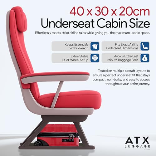 Detalle de ATX Luggage 40x30x20cm Underseat Cabin Bag (Wine Red) – 24 Litres