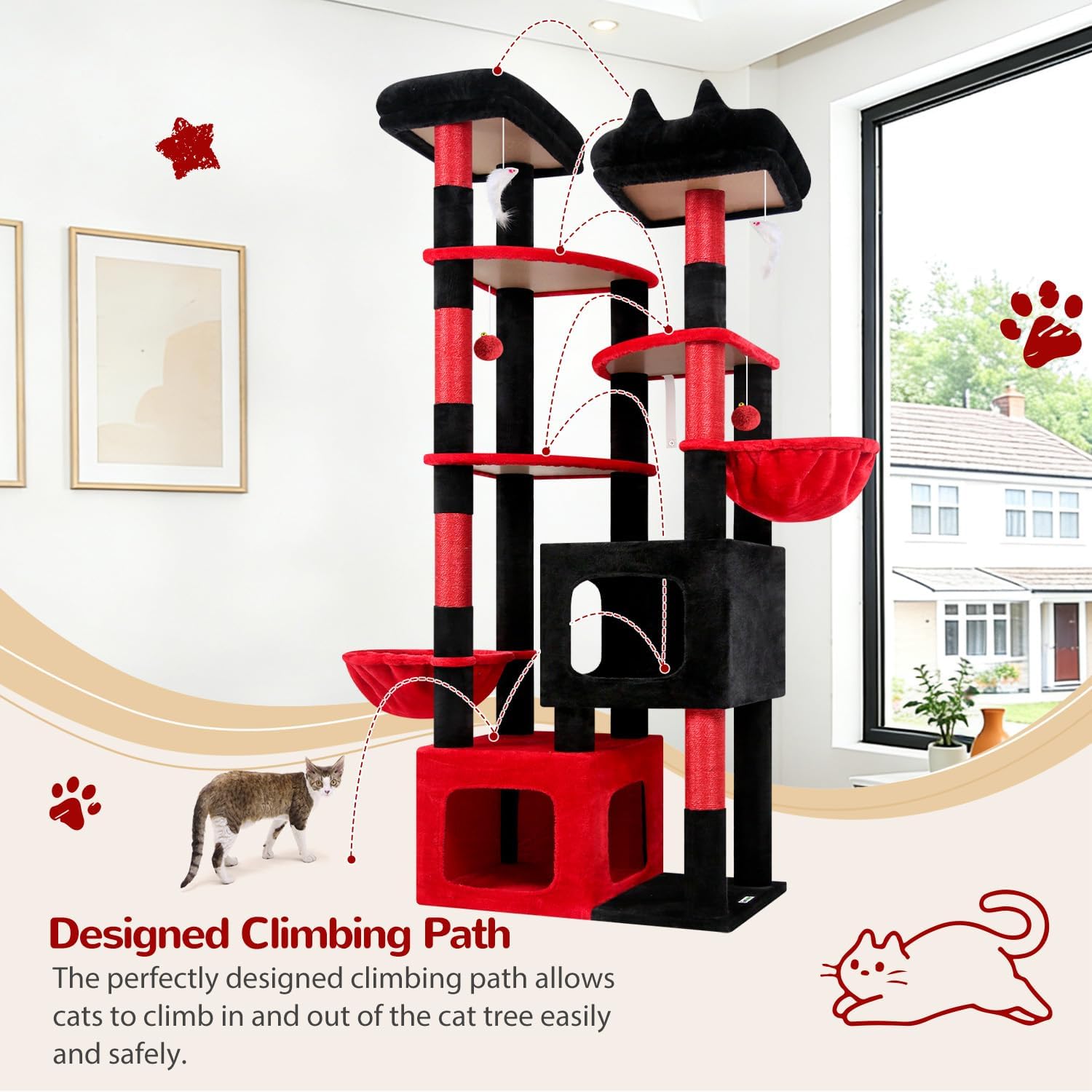 Thumbnail 6 de Globlazer Arbre à chat XXL Gothique noir & rouge, 189 cm, pour 3 à 5 grands chats