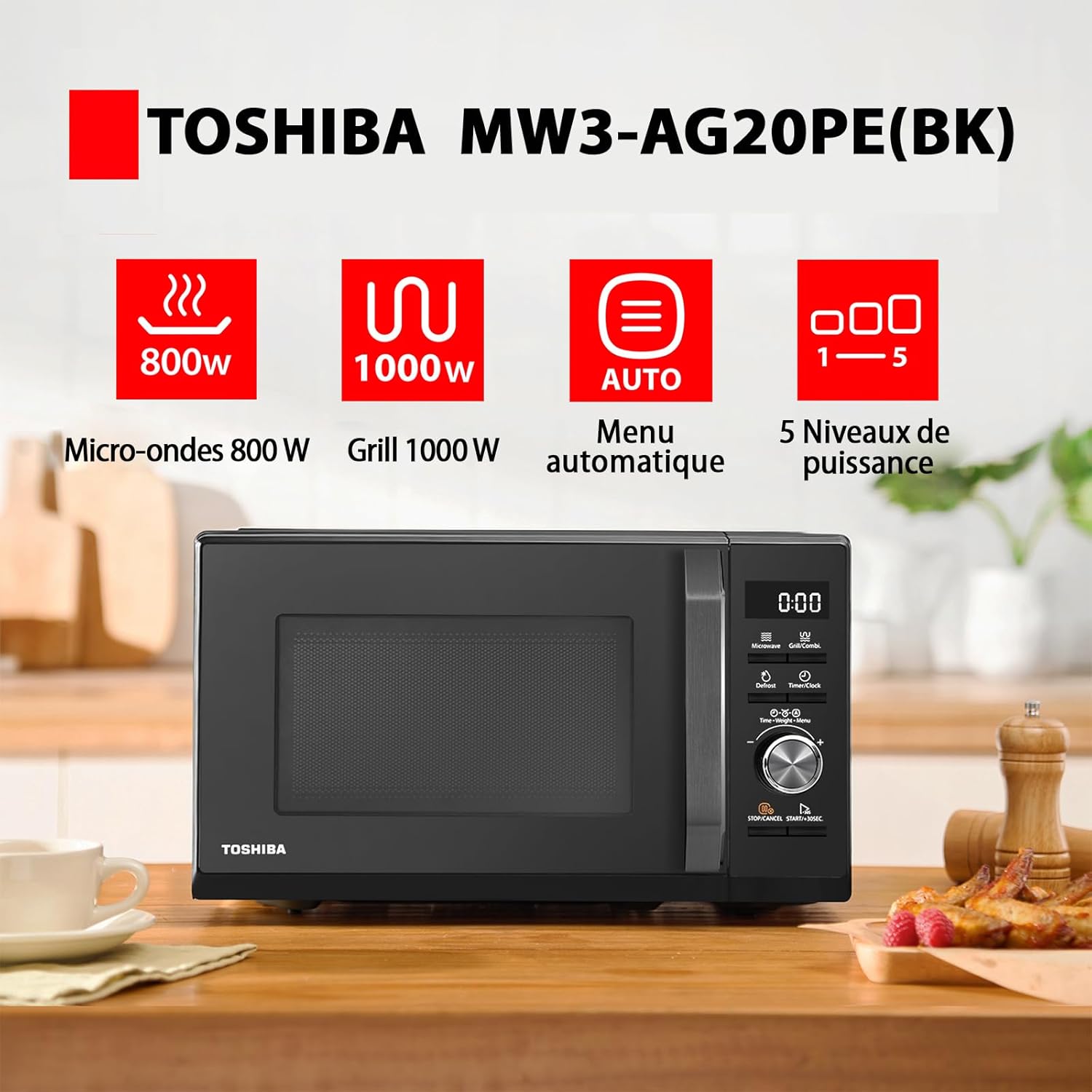 Thumbnail 1 de Toshiba MW3-AG20PE(BK) : micro-ondes 3 en 1 20 L avec gril et programmes automatiques