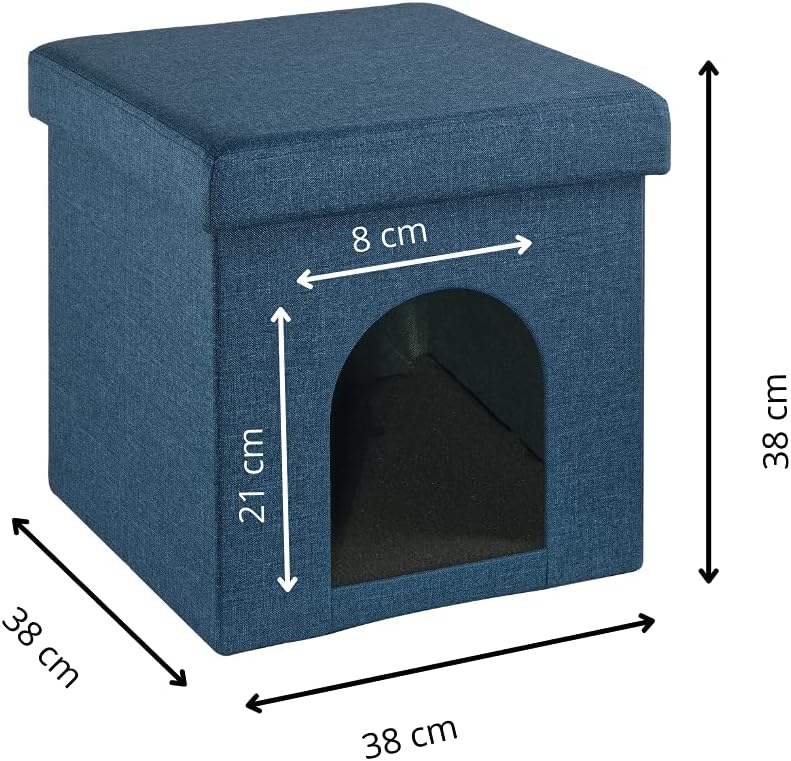 Detalle de Baroni Home Cuccia Cane, Cuccia Gatto e Pouf Pieghevole Blu 38x38x38 cm