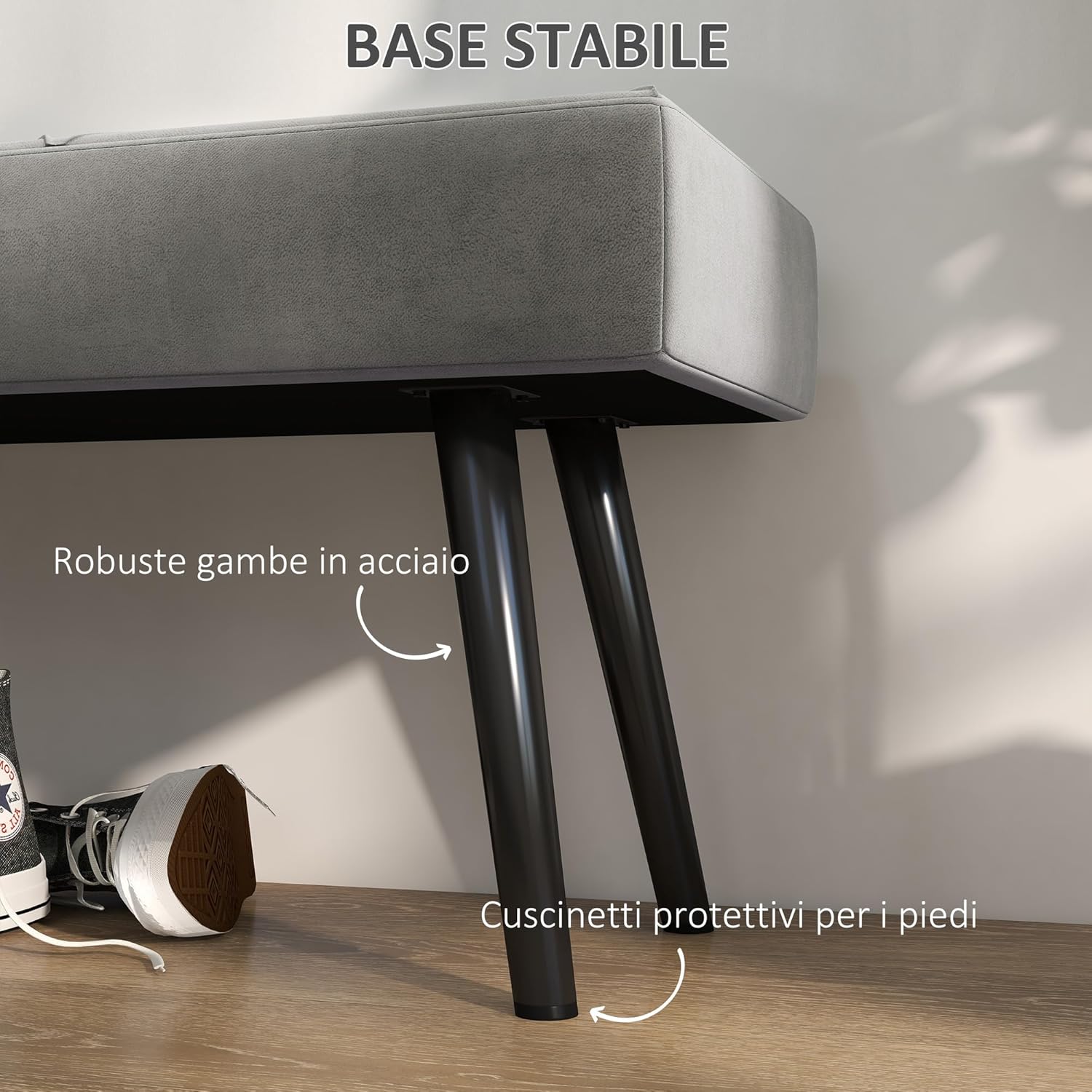 Thumbnail 4 de HOMCOM BancBout de lit Banquette Velours Gris 100x36x45 cm