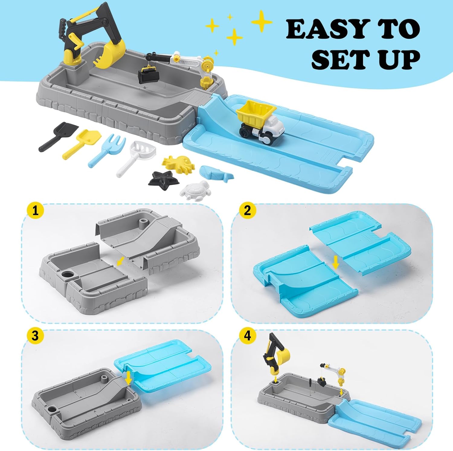 Thumbnail 3 de Kids Excavator Sandbox with Cover – All-in-One Construction Play Set for Outdoor Fun