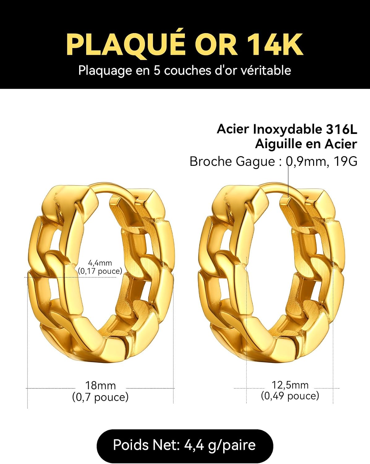 Detalle de ChainsHouse Boucles d'Oreilles Petit Créole 12,5 mm
