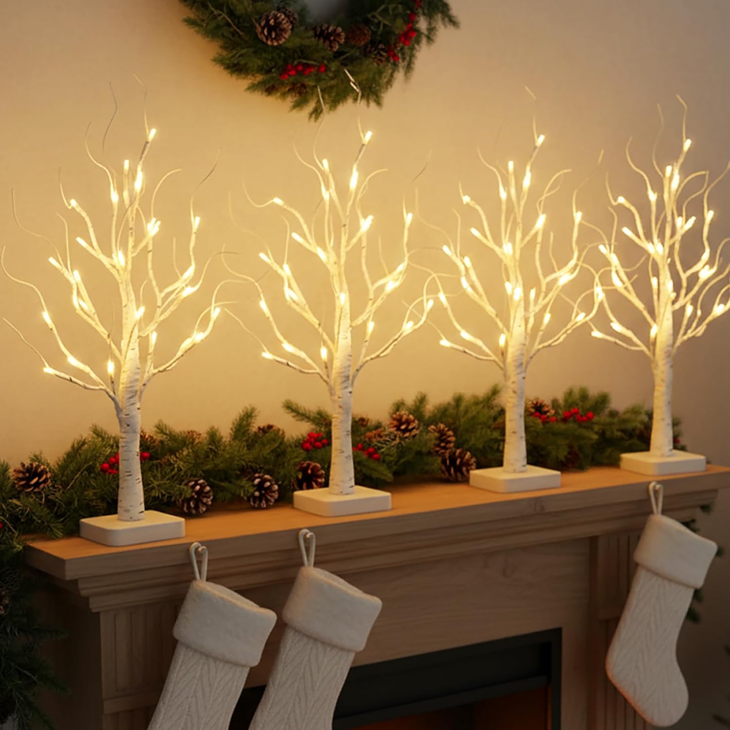 Detalle de PEIDUO Lighted Birch Trees, 4-pack