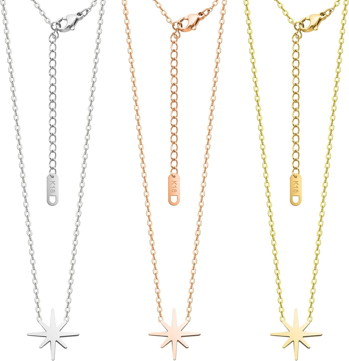 Detalle 2 de KristLand 18 Karat vergoldete Titanstahl Halskette – Verstellbare Länge, Zirkonia, Rose Gold/Gold/Silber