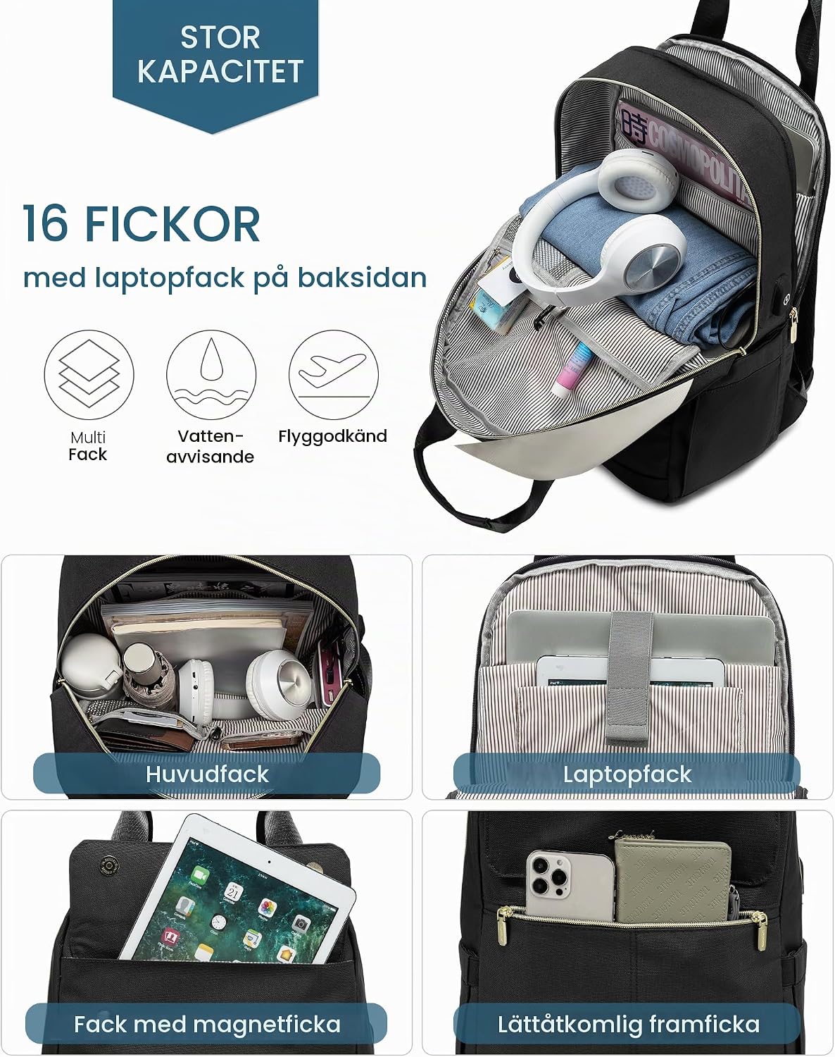 Thumbnail 2 de LOVEVOOK laptopryggsäck och handväska för kvinnor för arbete