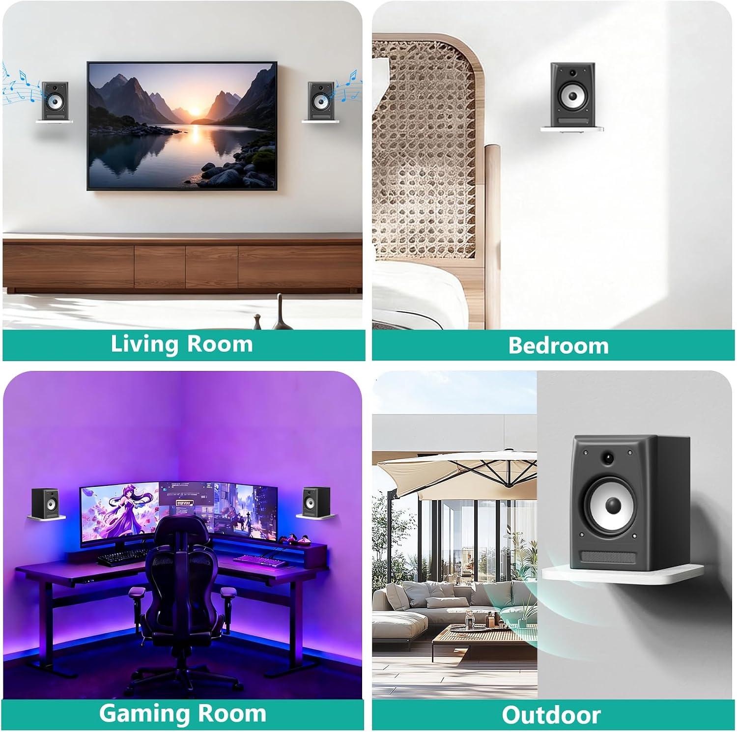 Thumbnail 4 de WALI SWM302W Speaker Wall Mount Pair: Heavy-Duty Floating Shelves for Surround Sound