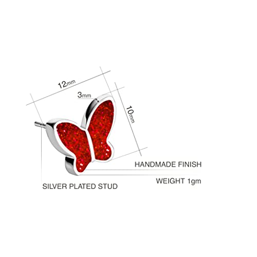 Detalle de Pendientes Aretes Lujo Pequeño – Mariposa Brillo Rojo Plata (Estilo 29) de Dragon Porter