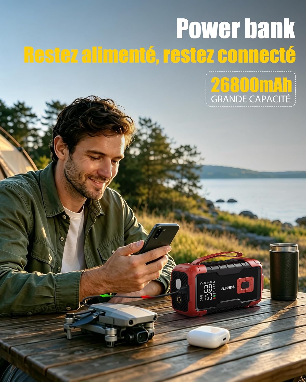 Thumbnail 4 de FOWAWU 8000 A starthulp met compressor, 26.800 mAh en 150 PSI