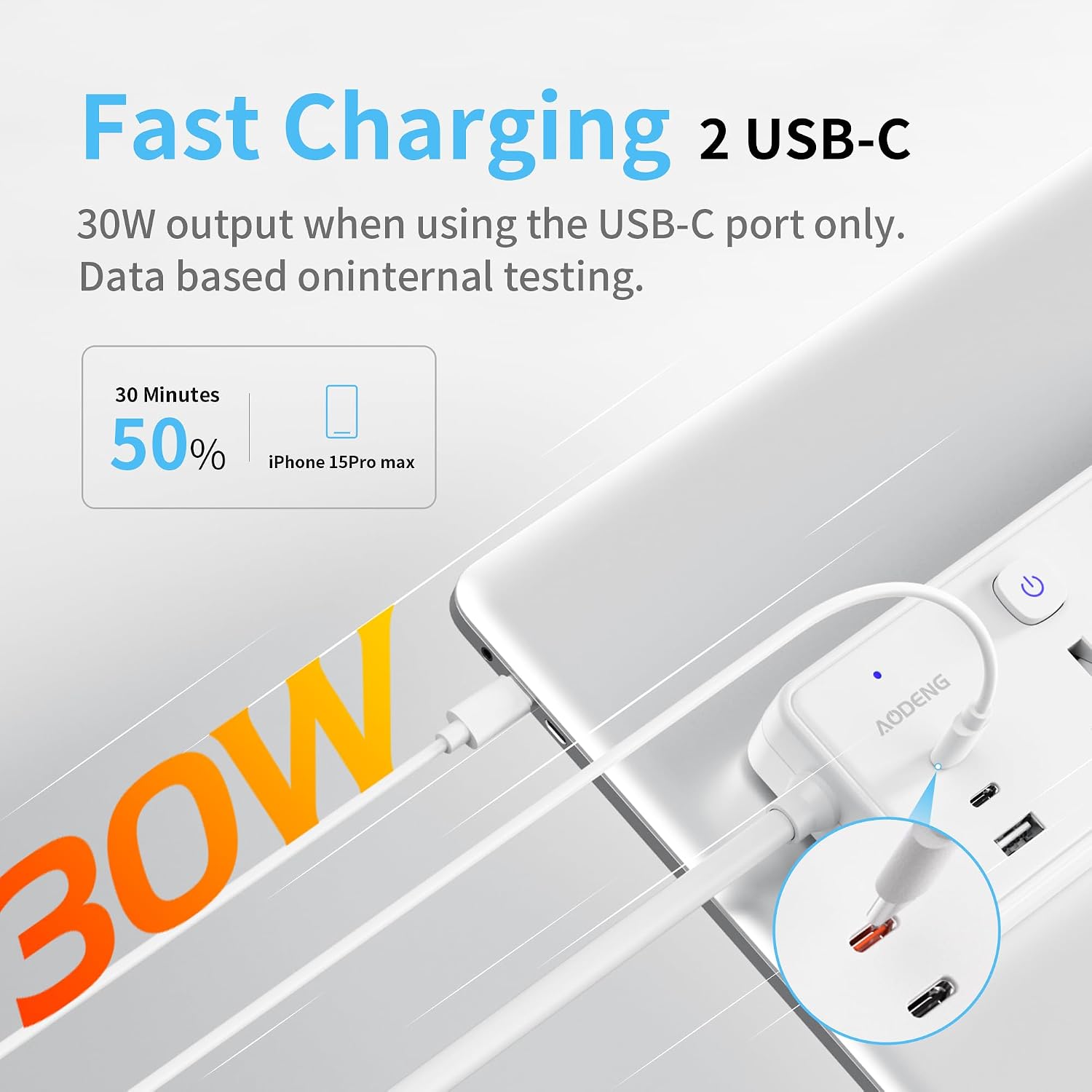 Detalle de Extension Lead with 4 Sockets and 3 USB Ports (30W) – 2m, 4 Individual Switches, Surge Protected, Wall Mountable