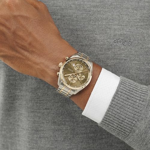 Detalle de BOSS Reloj Cronógrafo Grand Prix 44.5 mm con Calendario y Correa Bicolor de Acero Inoxidable