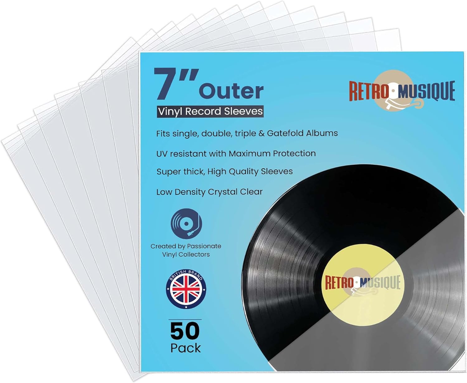 Retro Musique 50 × 30,5 cm Außen-Schallplattenhüllen aus Vinyl für 7-Zoll-Platten