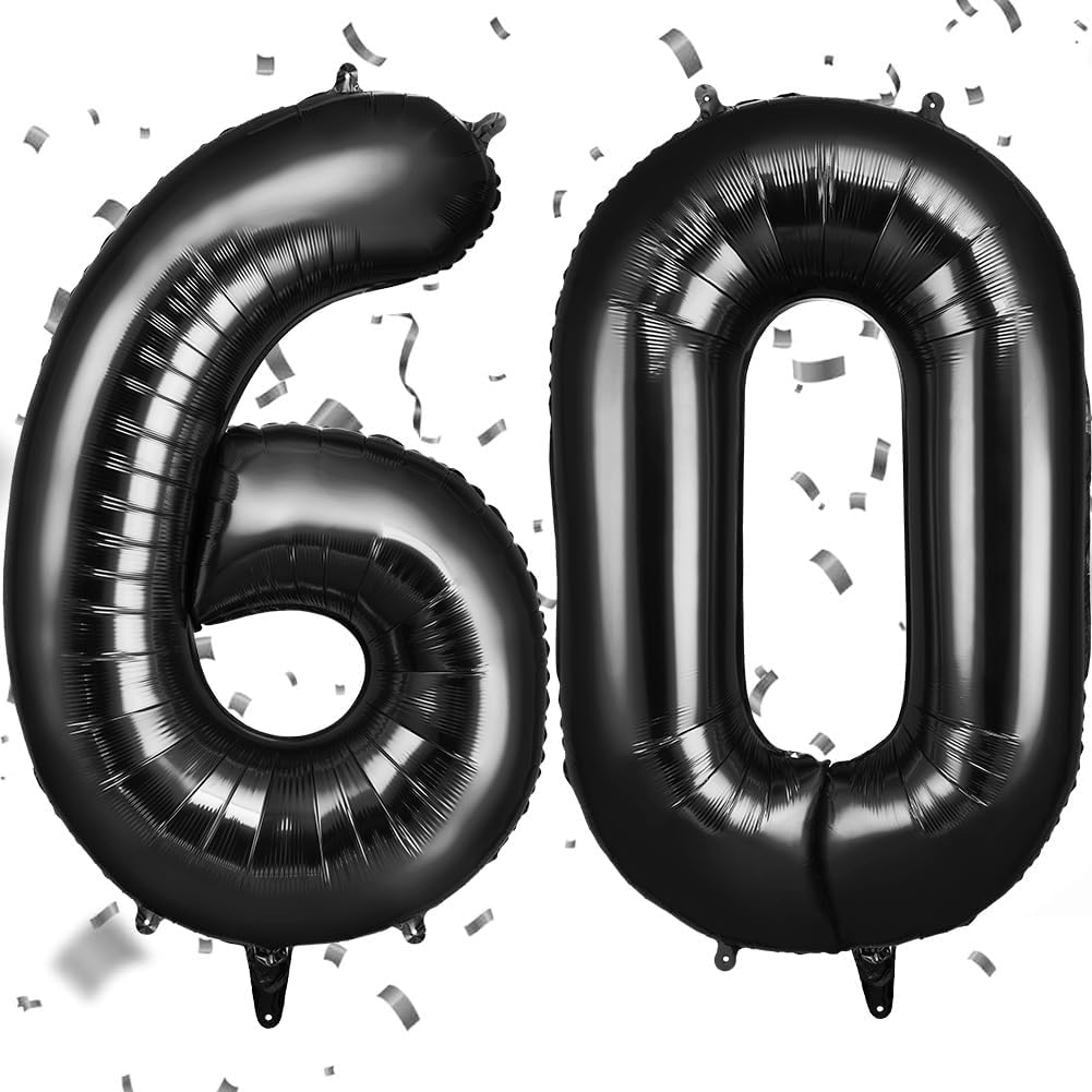 OFFCUP Ballon d’anniversaire 60 ans noir, ballon chiffre 101 cm (foil) – lot de 2