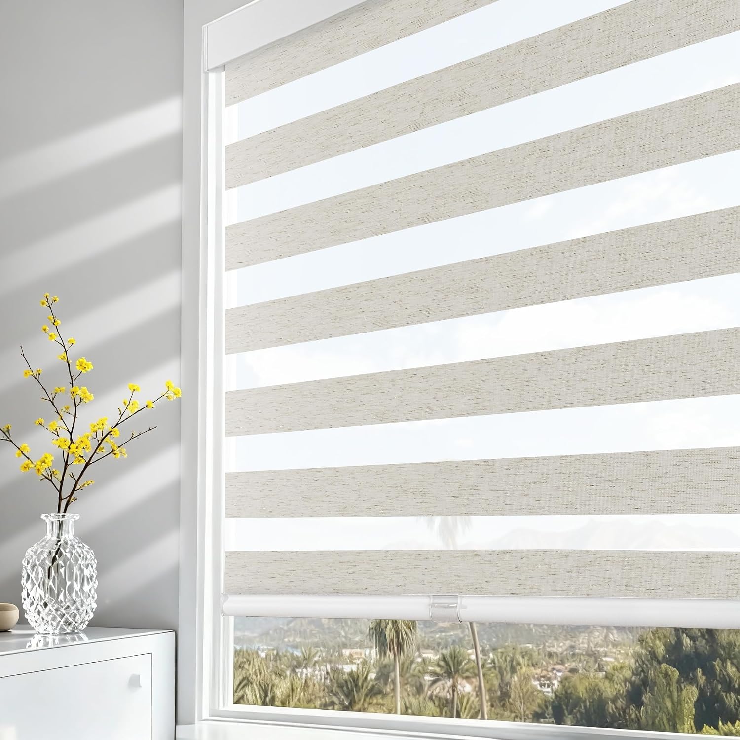 AOSKY Cordless Zebra Blinds, 37" W x 72" H, Linen Cream Polyester
