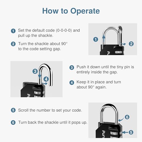 Thumbnail 6 de Puroma 2 Pack Combination Lock Locker 4 Digits – Durable, Weatherproof Padlocks for Gym, School & More