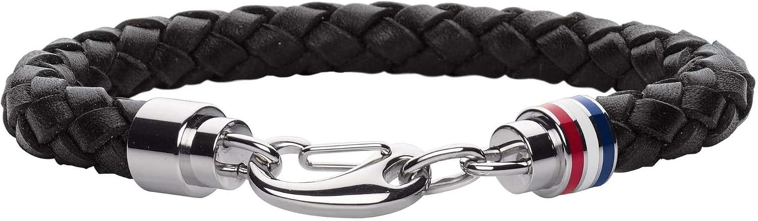 Detalle 2 de Tommy Hilfiger Jewelry Geflochtenes Lederarmband für Herren – Braun oder Schwarz, Butterfly-Verschluss