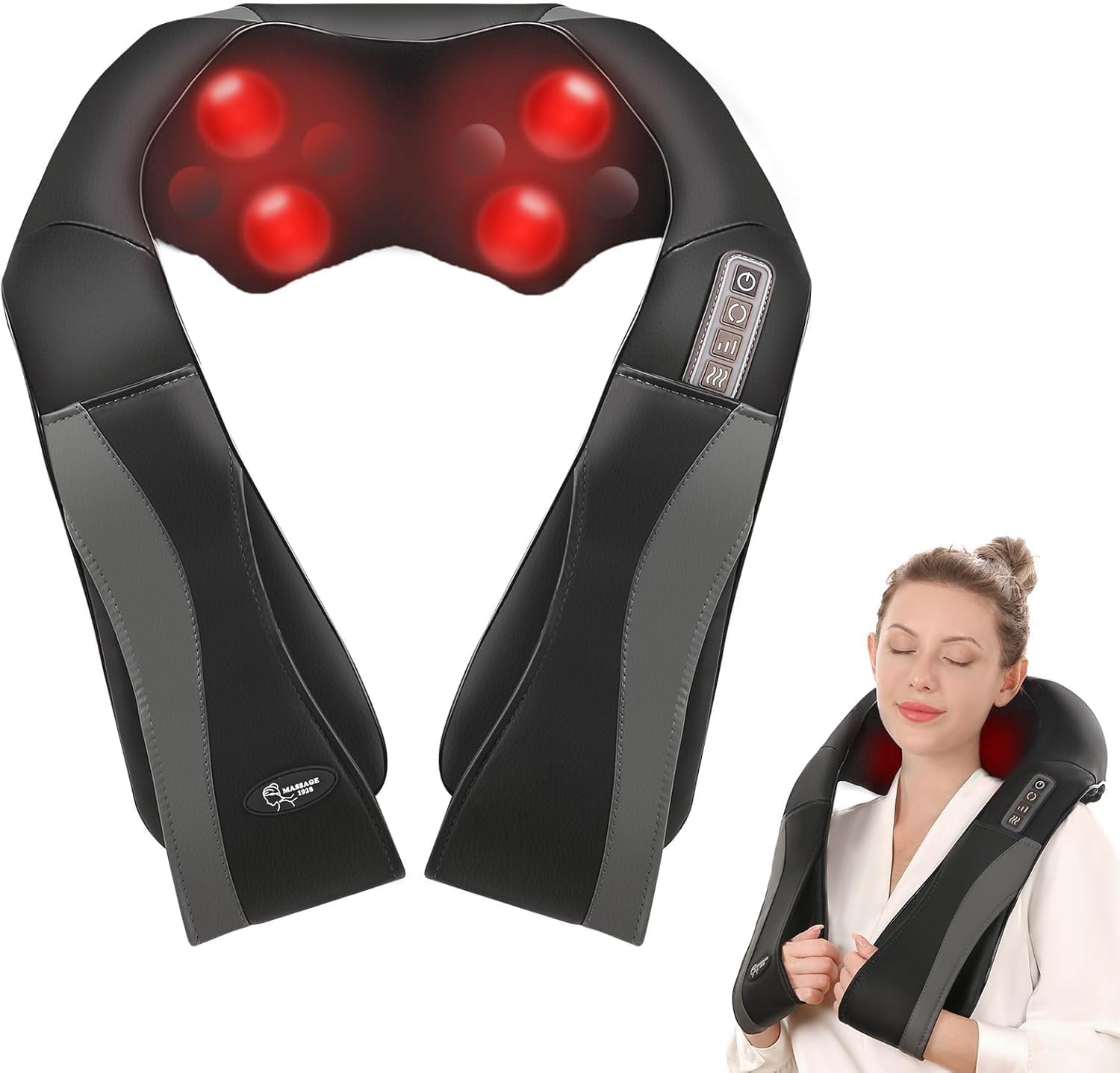 Detalle de CURECURE CQM-S12 nekmassageapparaat met warmte, 3D-rotatie en 3 standen