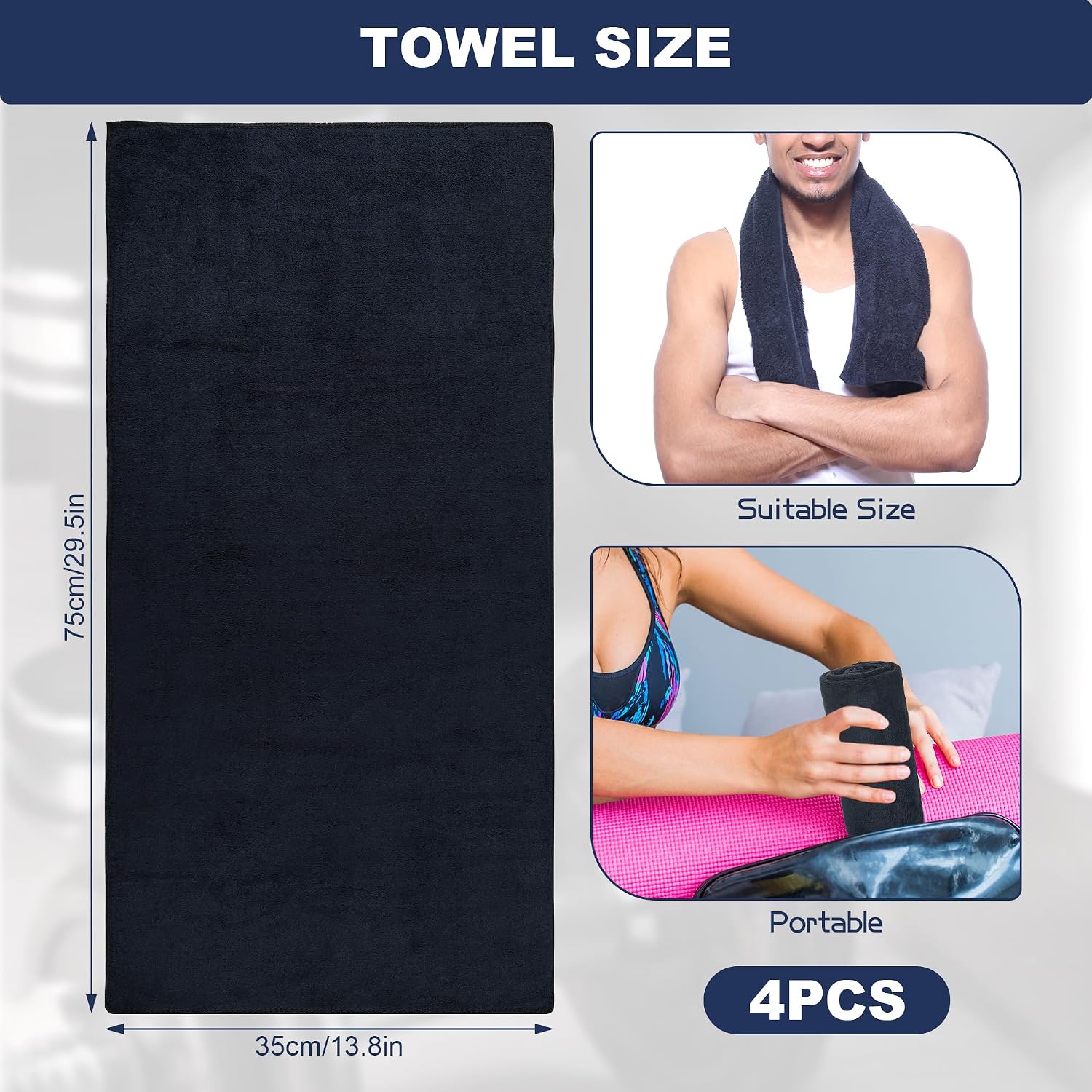 Thumbnail 1 de 2 Pezzi Asciugamano Palestra Microfibra 100x50 cm – Pelle-friendly, Nero